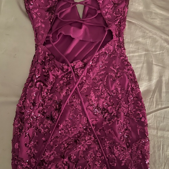 Fuchsia Sequin Lace-Up Bodycon Dress - Picture 2 of 2